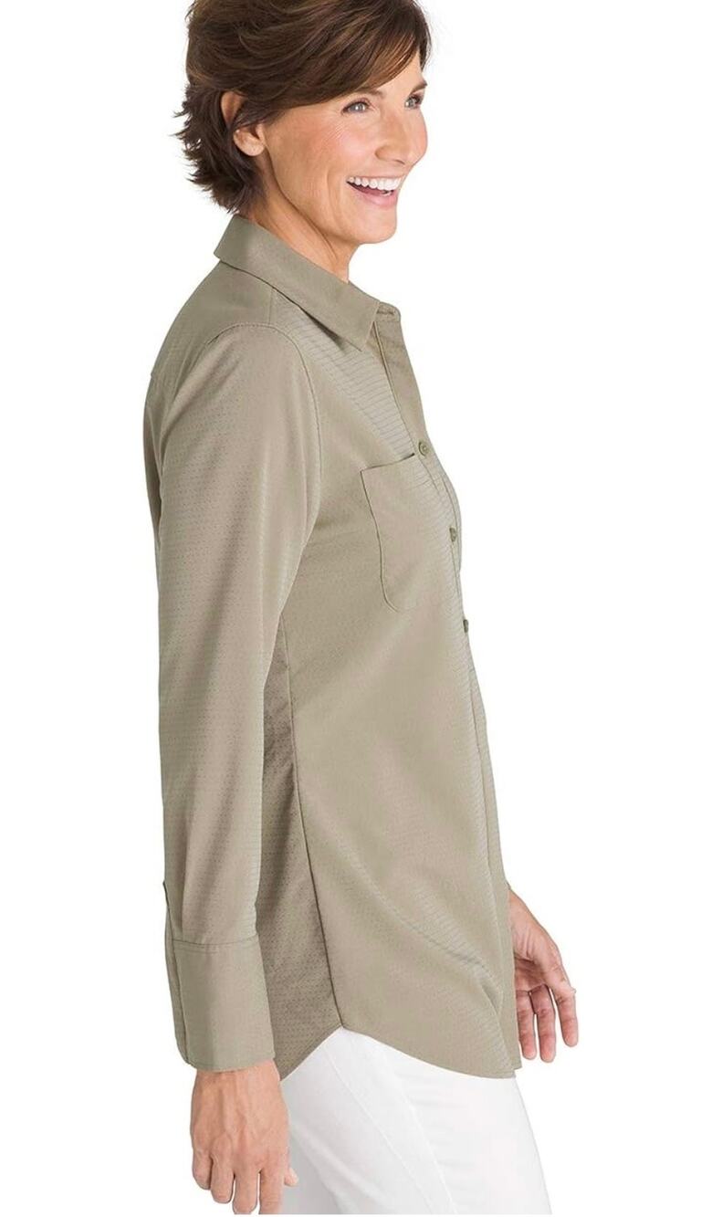 Chico’s Olive Green Dobby Dotted Long Sleeve Cotton Button Up Shirt Size 6